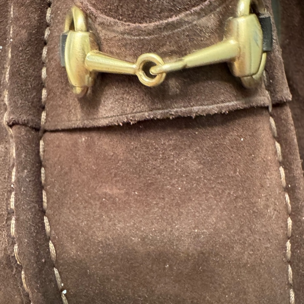 Gucci Women's Brown Suede Loafers with Gold Accents - Picture 3 of 12